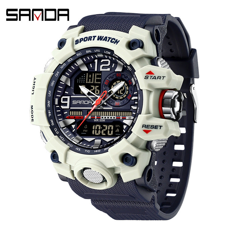 Sanda Hot-Selling Watch Korean Version Student Party Multi-Functional Waterproof Alarm Clock Electronic Watch Cool Dual Display Luminous Sports Watch