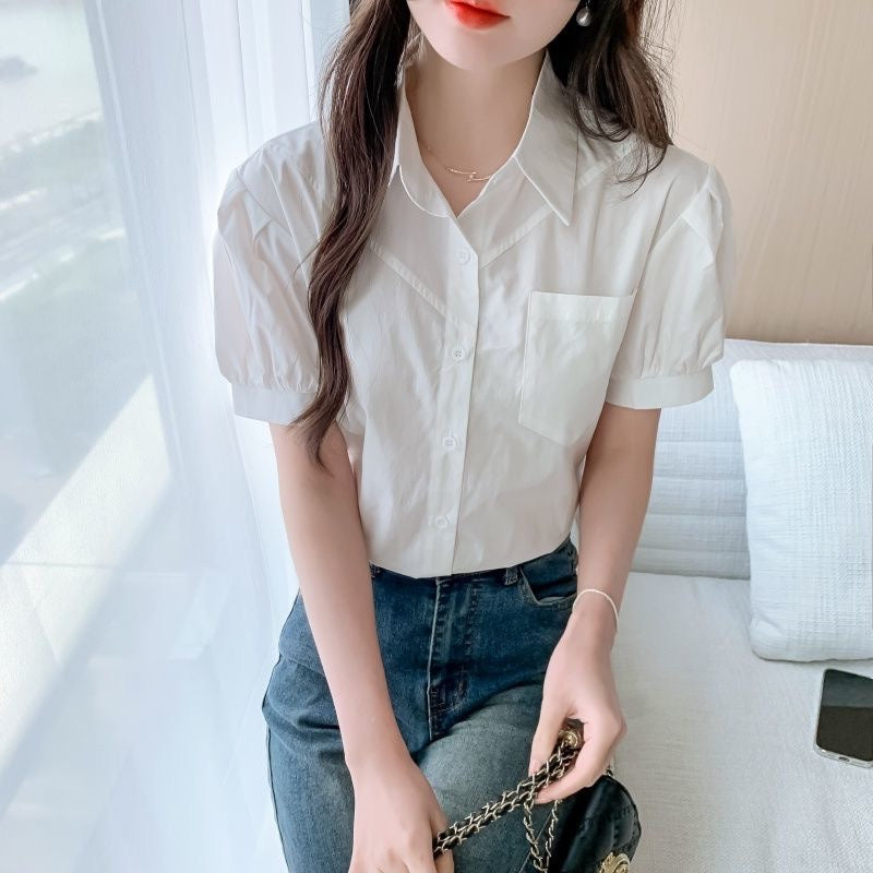 Summer 2026 New White Women's Shirt, Fashionable Pure Cotton Shirt, Stylish All-Cotton Short-Sleeve Professional Top for Women