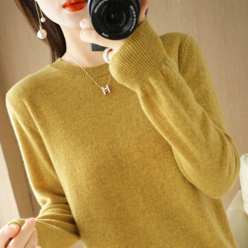 Sweater Women's Autumn and Winter Round Neck Knitted Sweater Women's Thin Long-Sleeved Bottoming Sweater Cross-Border Sweater Women's Non-Wool Knitted Sweater