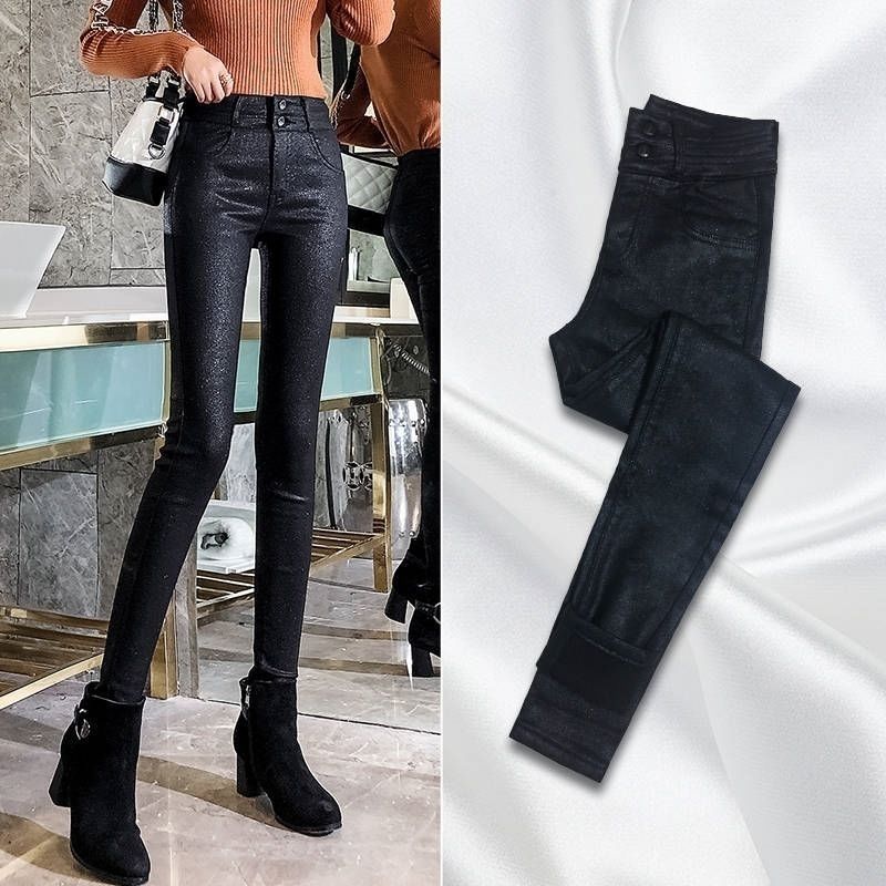 2025 Winter Women's Leather Pants with Fleece, New High-Waisted Leggings for Winter, Matte Faux Leather Skinny Pants for Outerwear
