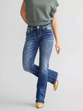 New Style Women's Embroidered Denim Bootcut Trousers, Fashionable and Elegant Denim Trousers