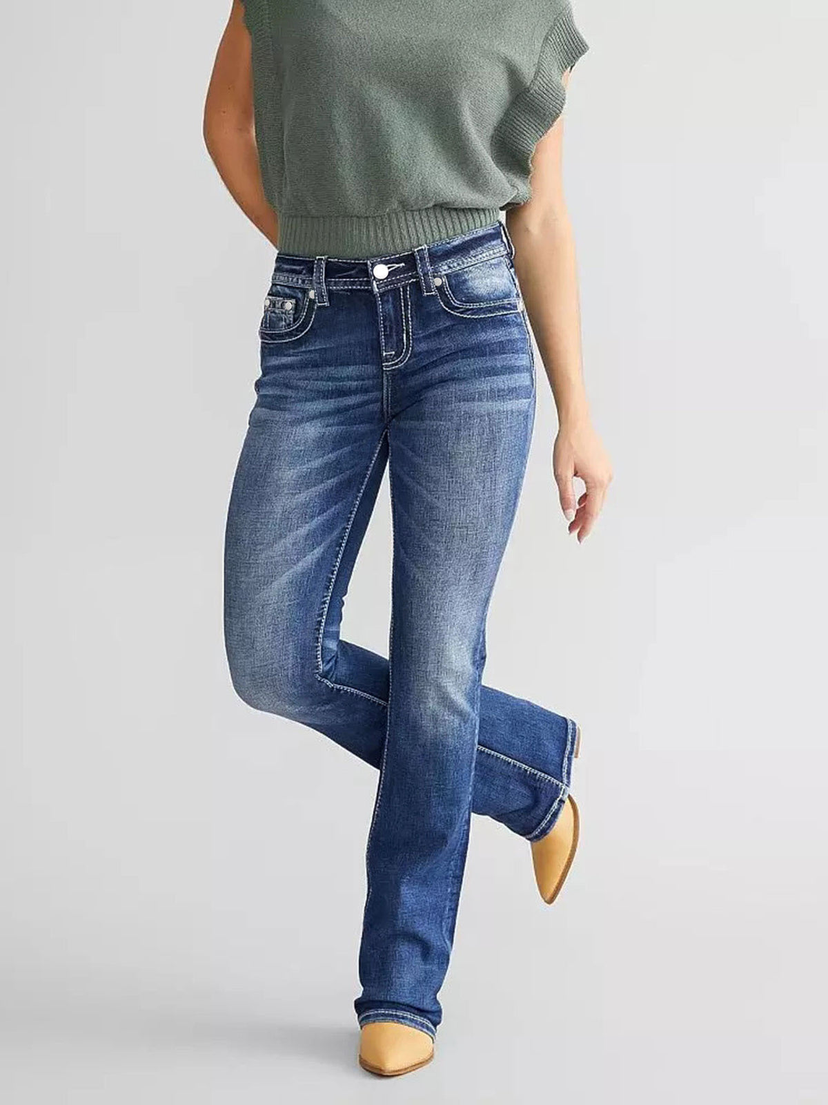 New Style Women's Embroidered Denim Bootcut Trousers, Fashionable and Elegant Denim Trousers