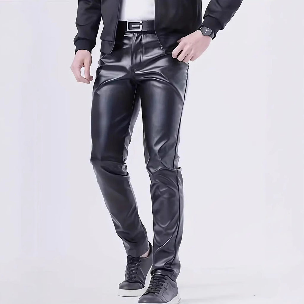 Cross-Border Leather Pants Men's Elastic Slim Fashion Leather Pants Men's Outdoor Cycling Casual Windproof Trousers