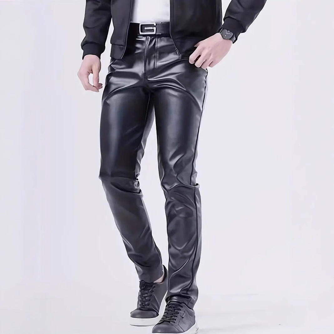Cross-Border Leather Pants Men's Elastic Slim Fashion Leather Pants Men's Outdoor Cycling Casual Windproof Trousers