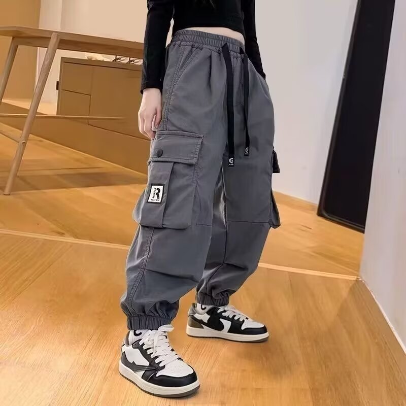 Girls' Cargo Pants 2025 Autumn Stylish Pants Children's Trendy Pocket Casual Pants for Older Children Loose Long Pants