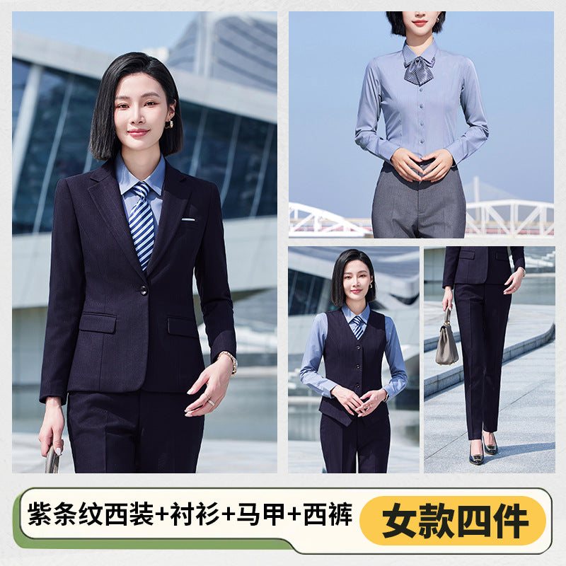 Thickened Elastic Stripe Suit Men's and Women's Same Style Advanced Sense Teachers' Business Wear Suit suit Civil Servant Work Clothes