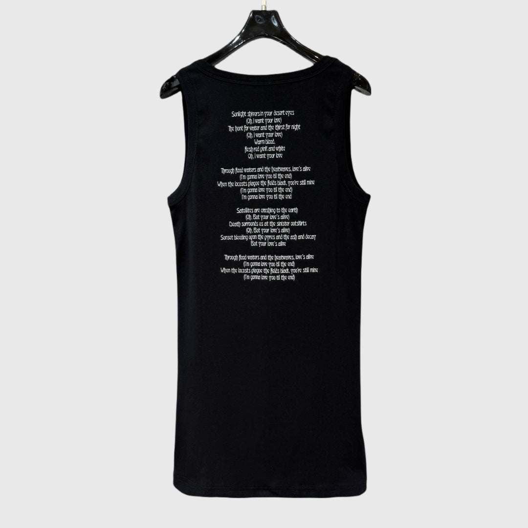 Women's SUBHUMAN Style American Style Fashion Brand Black All-match Slimming Printed Sling Vise T-shirt for Women