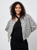 Cross-border women's clothing wholesale European and American style fashion sequin coat autumn and winter new socialite temperament round neck long sleeve jacket