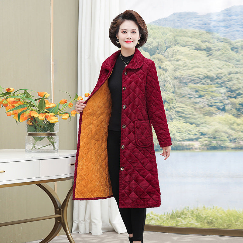 Light and thin cotton-padded coat for women's mid-length mother's autumn and winter fleece-lined warm cotton-padded jacket western-style middle-aged and elderly women's cotton-padded jacket coat