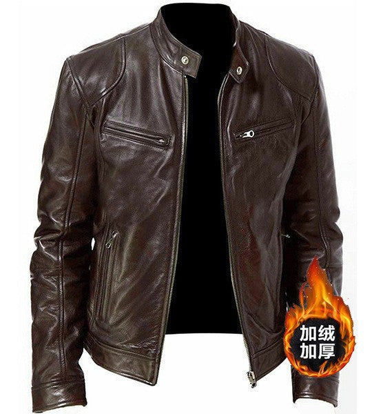 2024 Foreign Trade European and American Men's Clothing Men's Leather Jacket Male Teenager's Collar Punk Male Motorcycle Leather Jacket Batch