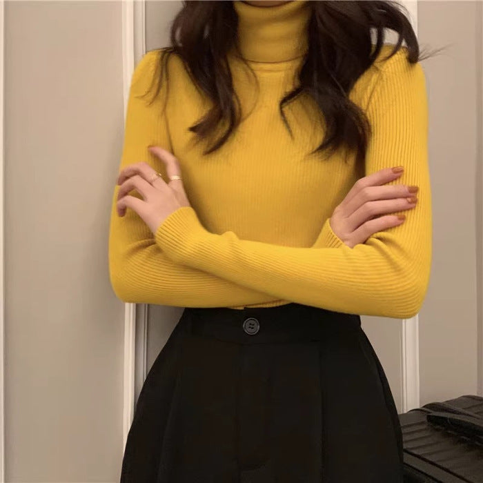Western-style turtleneck black long-sleeved sweater women's autumn new slim-fit slimming inner sweater base shirt top