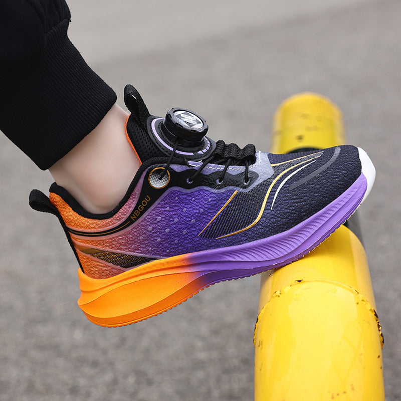 2025 New Style Rotary Buckle Boys' Sports Shoes Popular Lightweight Mesh Breathable Non-Slip Student Sports Shoes Trendy