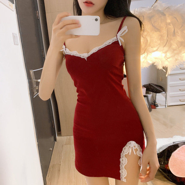 Pajamas Women's Skirt Summer New Sexy Cute Slim-fit Pure Desire Style Lace Nightgown Cyber Celebrant Slip Skirt Thin Home Clothes