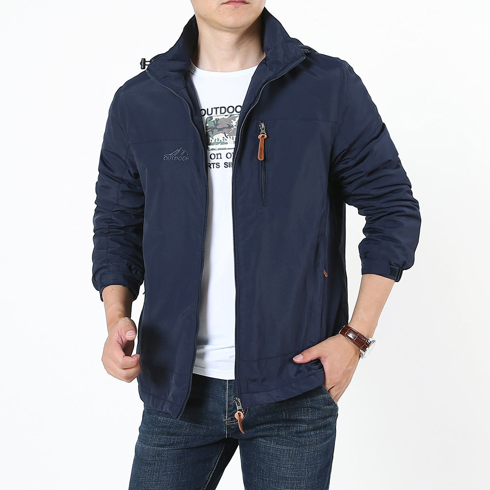 Men's Autumn and Winter Jacket Hooded Business Casual Velvet Thickened Top Waterproof Young and Middle-Aged Hooded Windbreaker Jacket