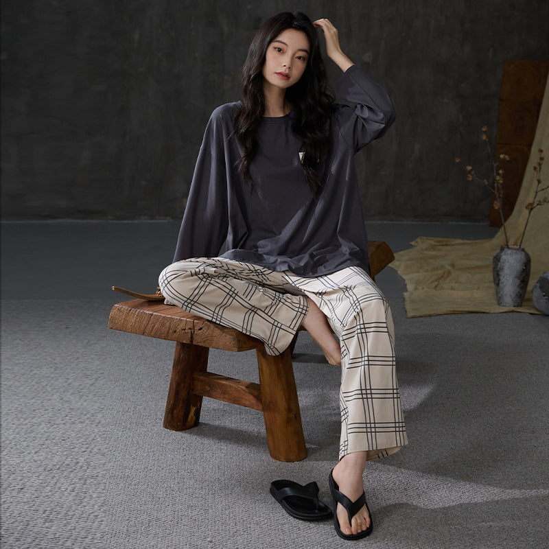 Deershi Pure Cotton Pajamas with Breast Pads for Women 2025 New Spring and Autum Long-Sleeved Loose High-End Home Clothes That Can Be Worn Outside