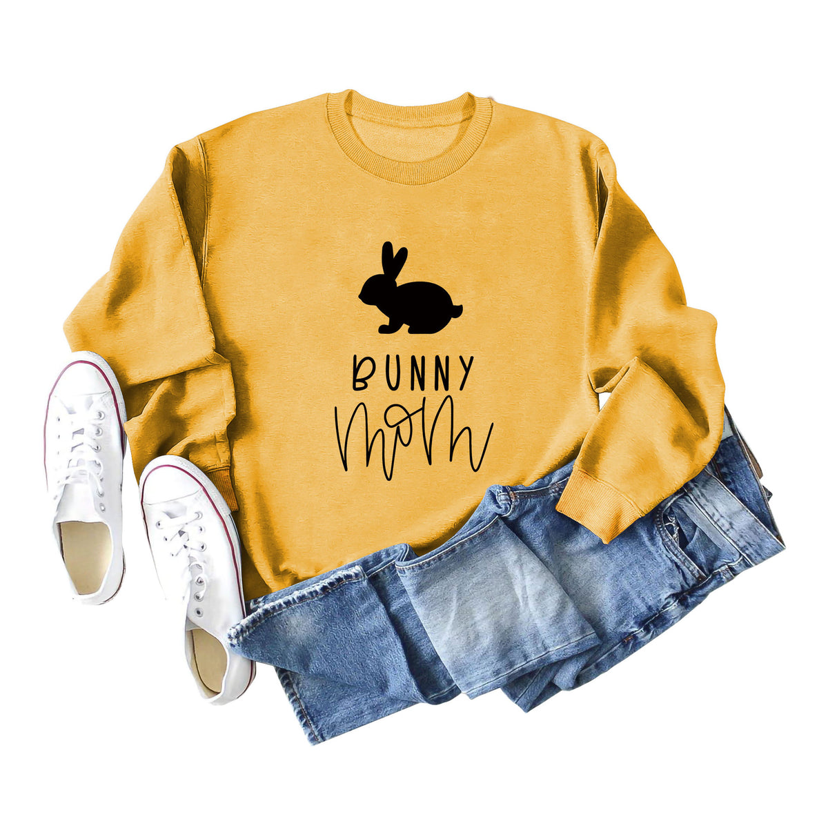 Amazon Cross-Border Export European and American Fashion Bunny Mom Fun Casual Women's Loose Long-Sleeved Round Neck Sweatshirt