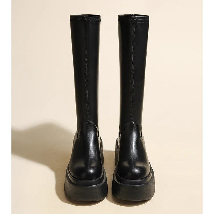 2025 Height-Increasing Thick-Soled Petite Knee-High Boots for Women, Elastic Boots, Slim Boots, Autumn and Winter High Knight Boots
