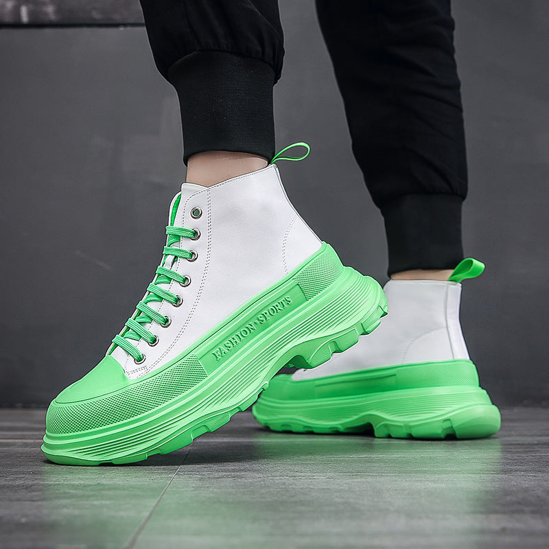 Men's Ankle Boots Autumn New Thick Sole Height Increased High Top Casual Fashion White Fashion Boots Wenzhou Men's Shoes Live