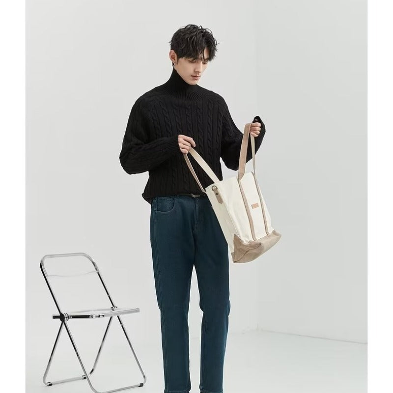 Reversible turtleneck solid color sweater men's winter loose loose bottoming sweater light mature men's fashion sweater