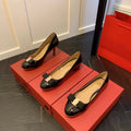 High Version Spring New Style Small Red Shoes Round Toe Comfortable Bow Shoes Thick Heel Flat Patent Leather French Women's Wedding Shoes