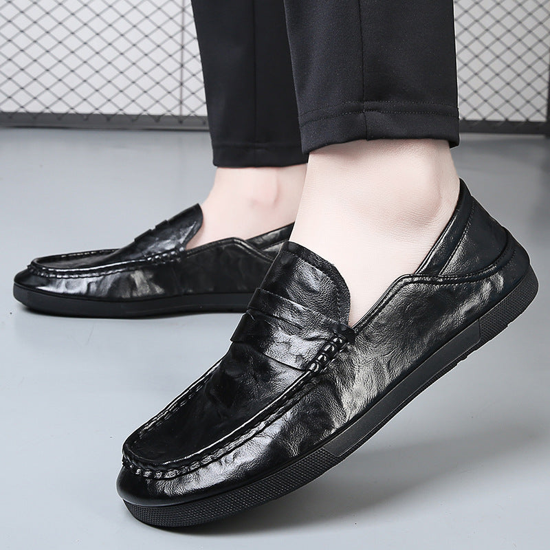 2024 Autumn Men's Slip-On Genuine Leather Breathable Casual Loafers Korean Style Versatile Low-Cut Daily Men's Leather Shoes