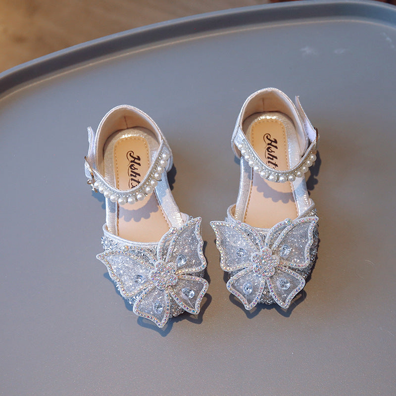 2026 Spring/Summer New Children's Sandals Korean Style Girls' Bow Princess Shoes Pearl Dance Performance Shoes Trendy