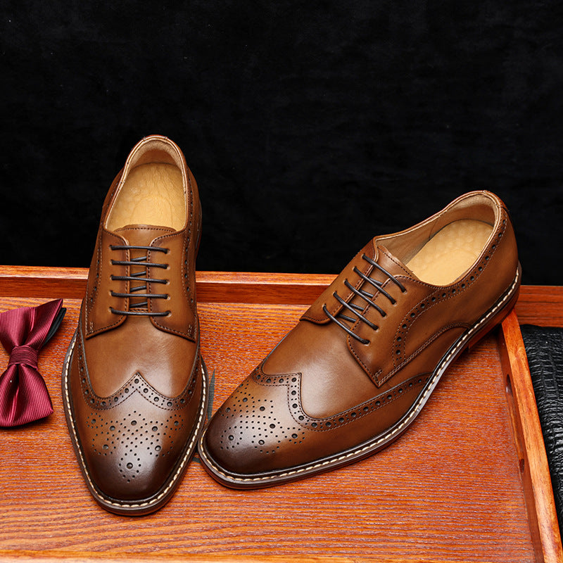 Brogue Carved Formal Men's Shoes Business British Derby Genuine Leather Handmade Leather Shoes First Layer Cowhide Wedding Shoes Extra Large Size