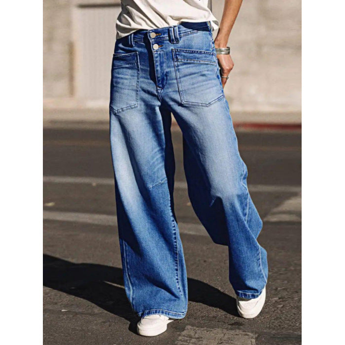 Women's Loose Stretch Jeans, Simple and Fashionable Style, Washed Denim, 2025 New Model