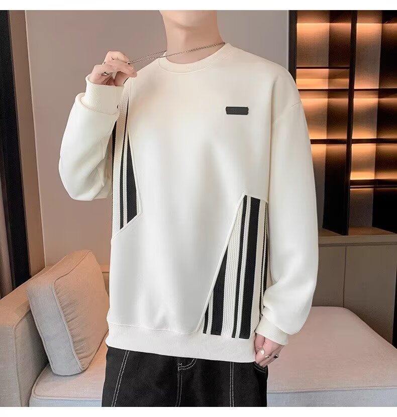 Design Sense Sweat Spring and Autumn Korean Style Fashionable Brand Loose Round Neck Stitching Men's Clothes Long Sleeve T-Shirt Men's Top