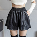 Casual Leather Shorts Women's Spring and Autumn Outwear Korean Style Short-fit High Waist Wide-leg Leather Pants Base Boot Pants
