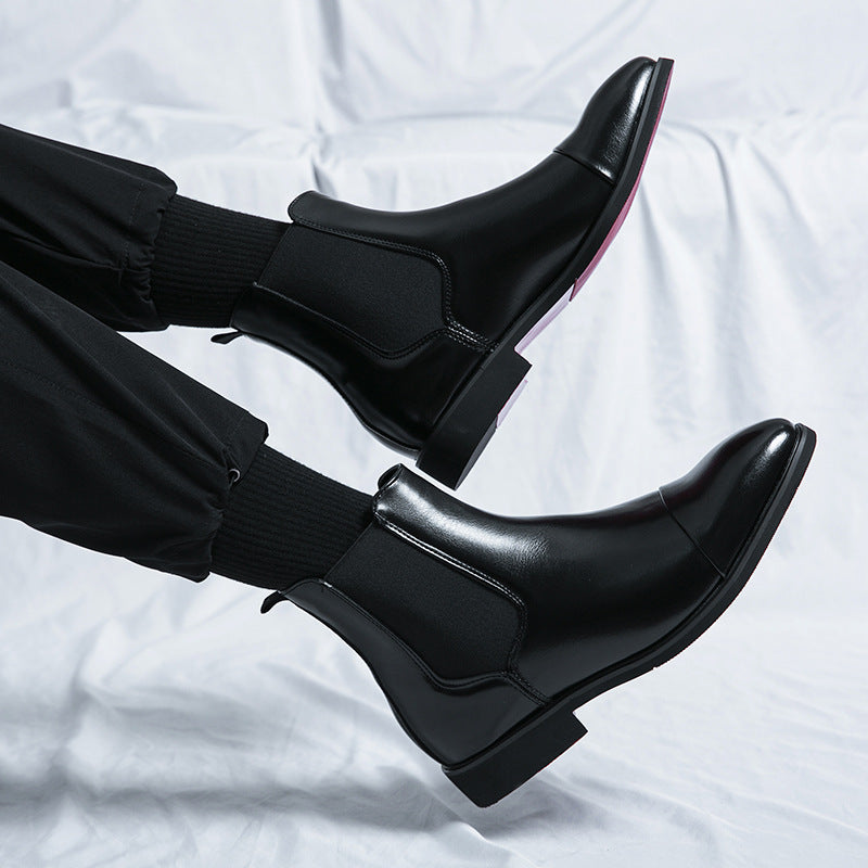 Men's Cross-border plus size New Casual Leather Boots Fashionable High-top Chelsea Boots Korean Fashionable Retro Leg Leather Shoes