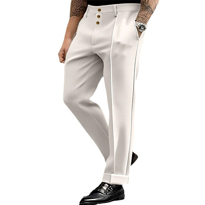 Men's Youth Formal Solid Color Fashion Button Daily Outdoor Straight Suit Pants