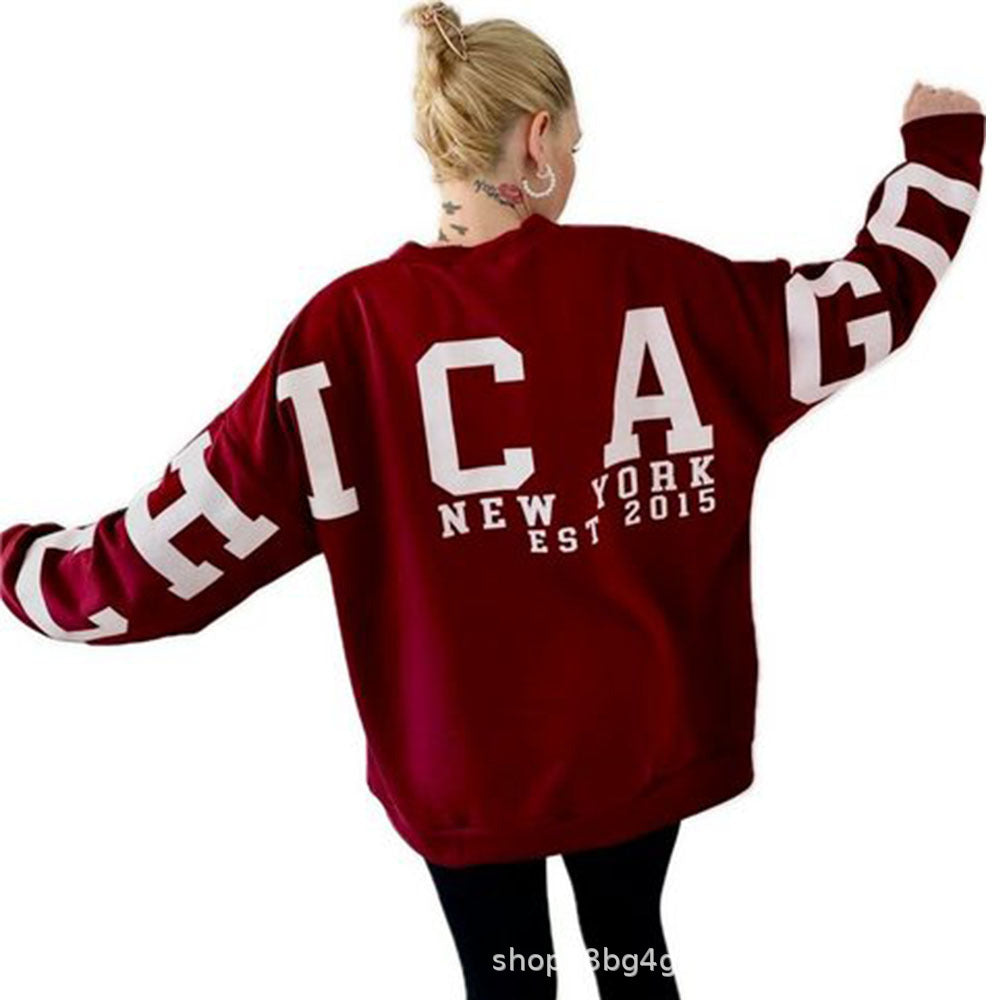 Autumn and Winter New Sweatshirt Women's Clothing Amazon Hot-Selling Loose Top Long-Sleeved Fleece-Lined Color-Blocked Ribbed Sweatshirt for Women