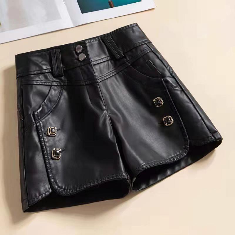 Leather Shorts for Women 2024 New Autumn and Winter High-waisted Slimming Look Black PU Leather Pants for Outer Wear with Boots