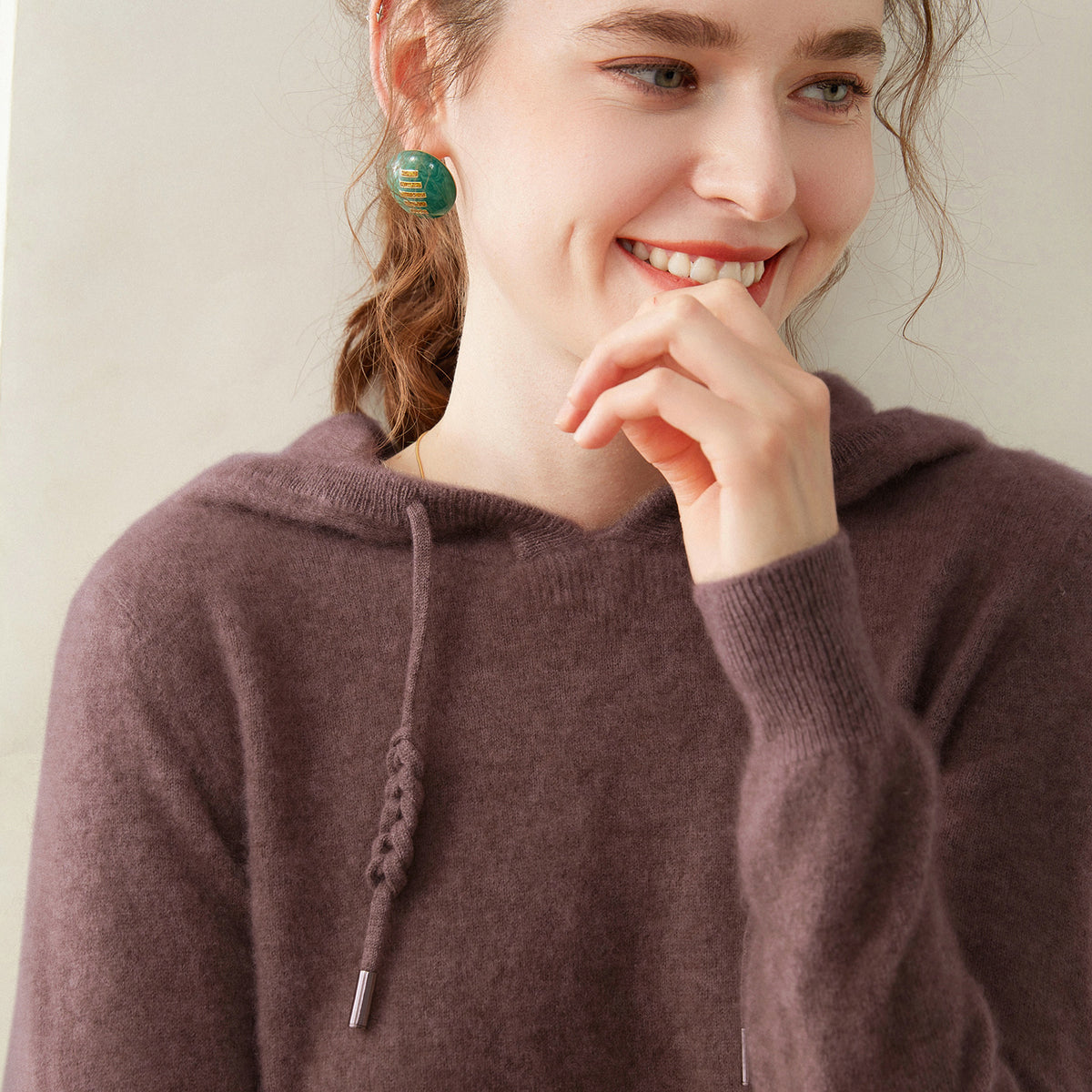 Light Luxury Solid Color 100% Pure Cashmere Hoodie for Women, Versatile for Commuting, Loose Knit Base Hoodie, Loose Fit