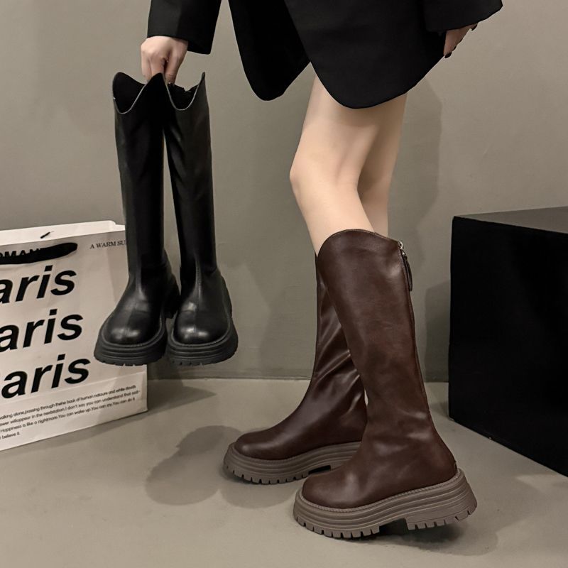 Short Boots for Women 2025 New Autum British Fashion Boots Thick-Soled Women's Shoes Slim Boots New Mid-Calf Boots for Small People