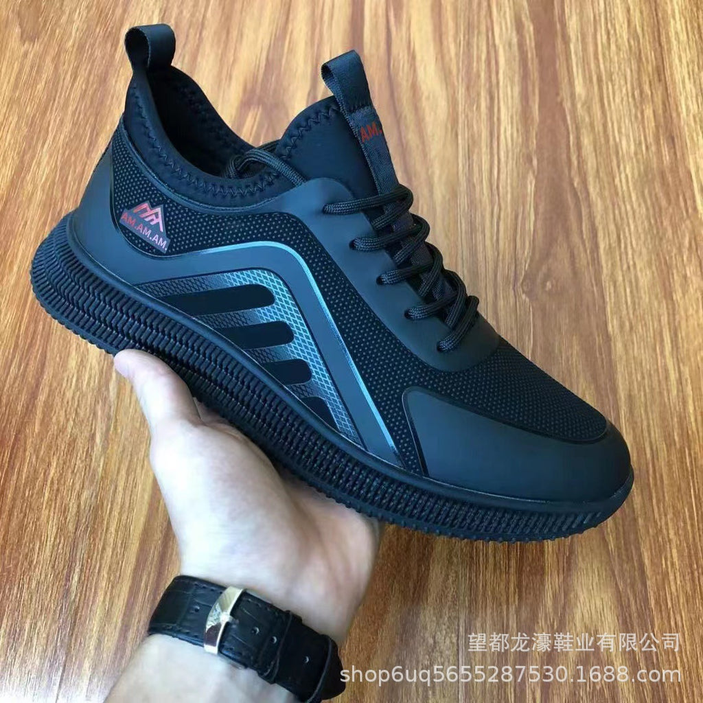 Cross-Border  Sports Shoes, Breathable and Trendy Korean Casual Shoes, Student Running Shoes, Soft Sole Black Versatile Shoes for Men