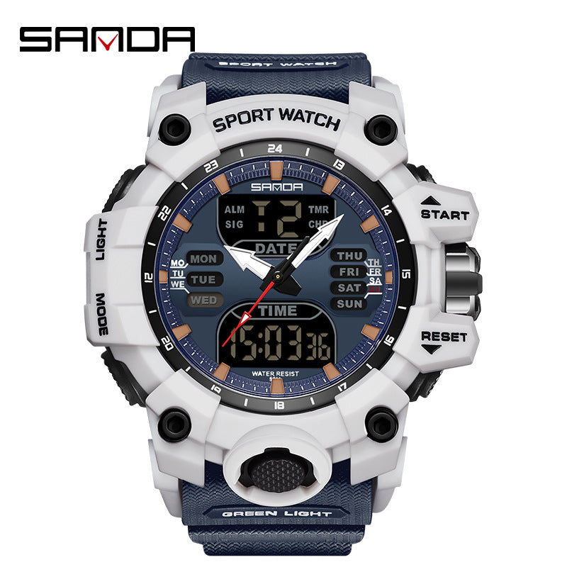 Sanda Hot-Selling Watch Korean Version Student Party Multi-Functional Waterproof Alarm Clock Electronic Watch Cool Dual Display Luminous Sports Watch