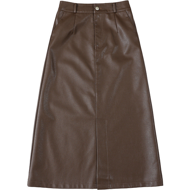2025 New Slit Leather Skirt, Hip-Hugging Skirt for Women, Autumn and Winter High-Waisted Slimming Midi Skirt, Elegant Pencil Skirt