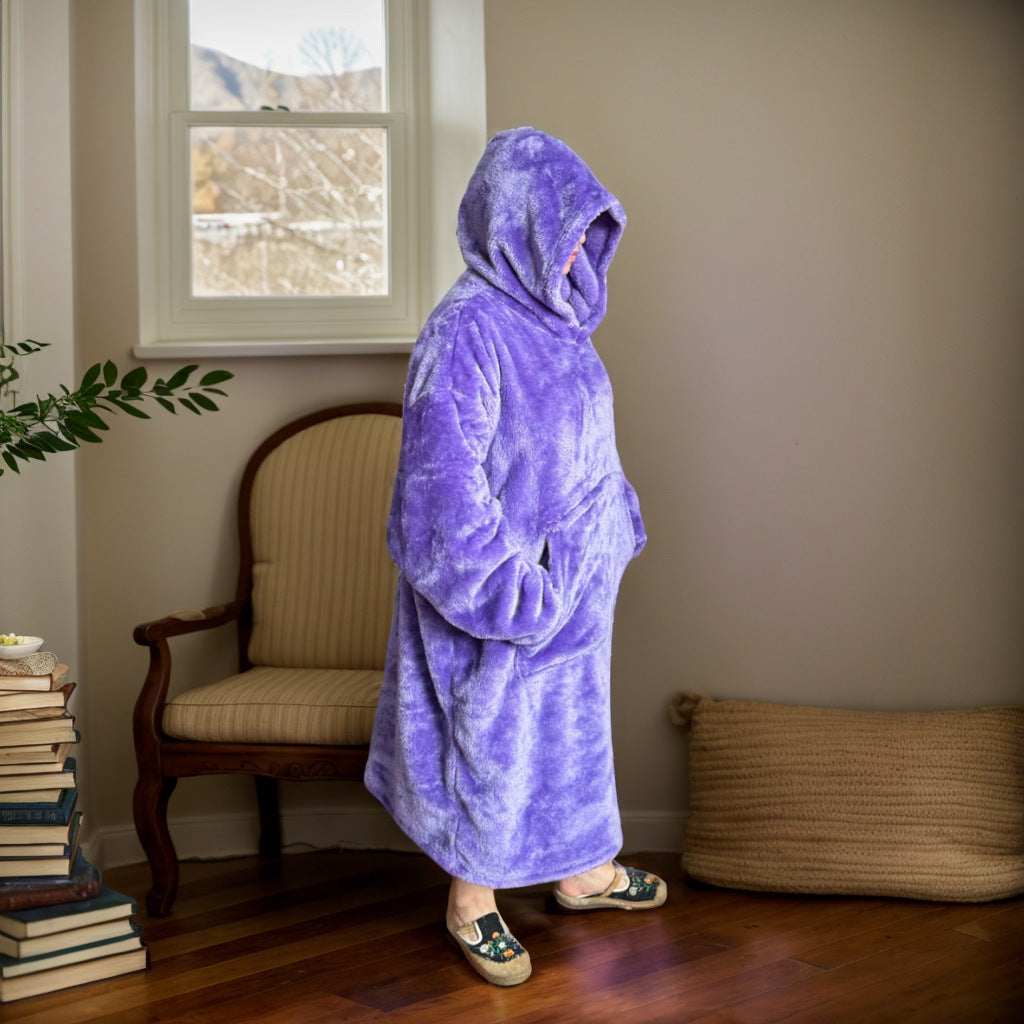 Amazon 360Gsm Thick Plush Sleepwear Hooded Lazy Blanket Cross-Border Thick Wearable Blanket
