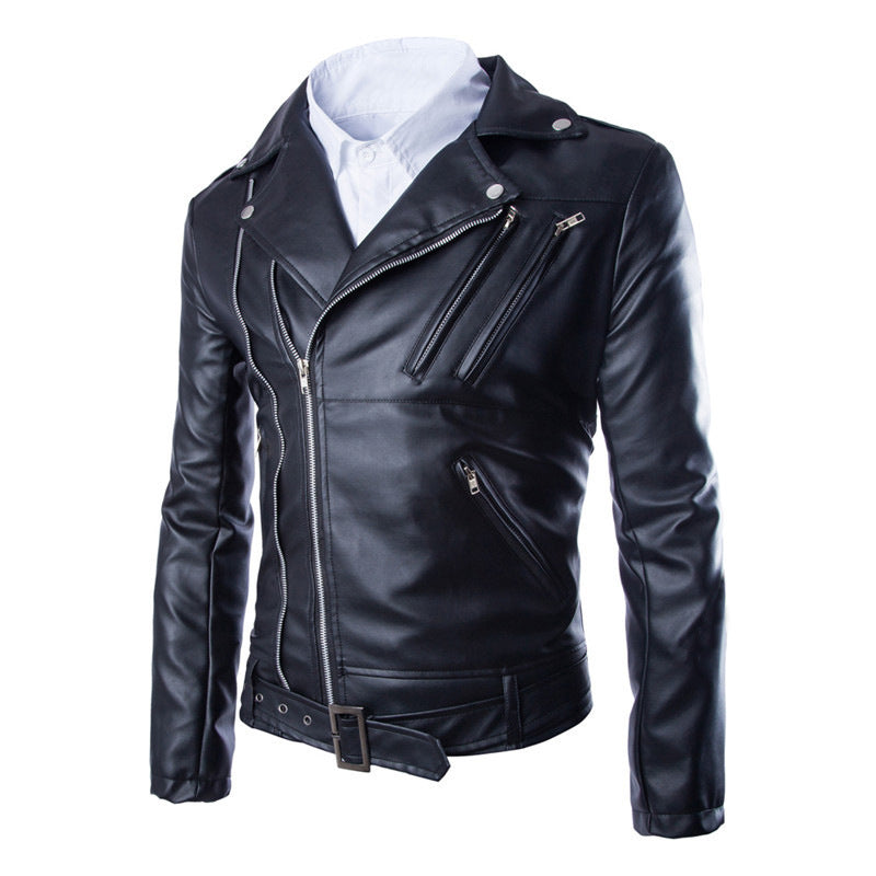 Autumn and Winter Leather Men's New Leather Jacket Coat Men's Korean Style Vertical Collar Slim Fit PU Leather Top Trendy Men's Coat