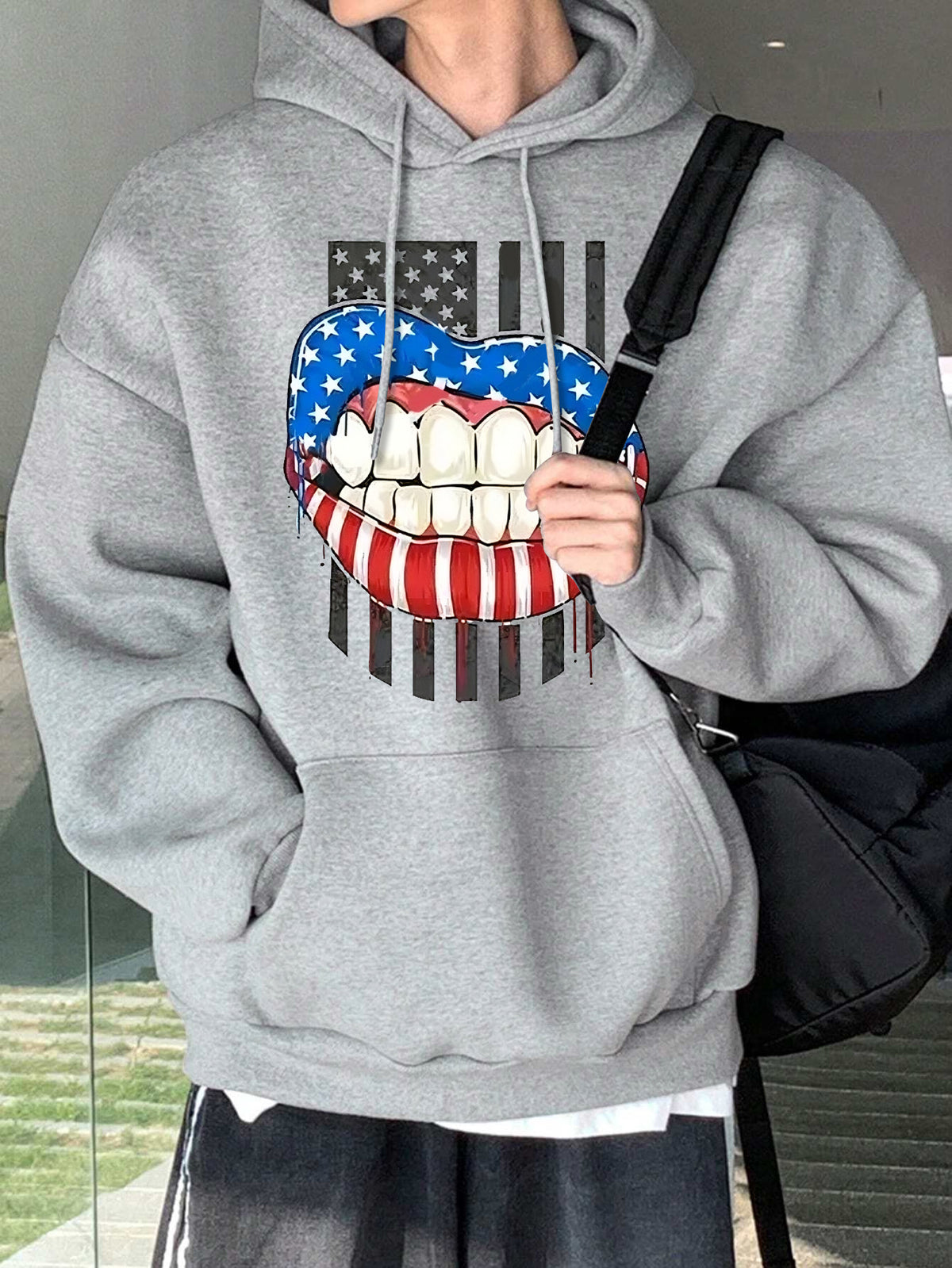 casual mouth print hoodie