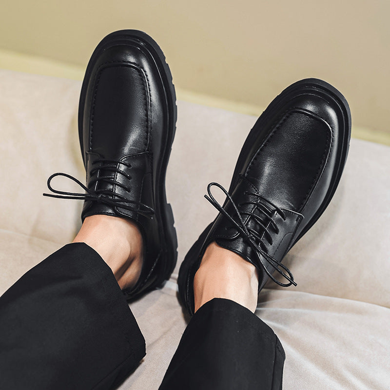 Men's Shoes New British Men's Casual Business Formal Wear Thick Bottom Lace-up Youth Suit Leather Shoes Men's Korean Style WF596