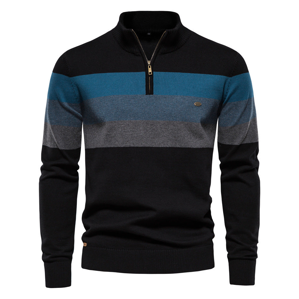 Cross-Border Pullover Knitwear New Open-Chest Stand-Up Collar Men's Sweater Men's Autumn and Winter European and American Khaki