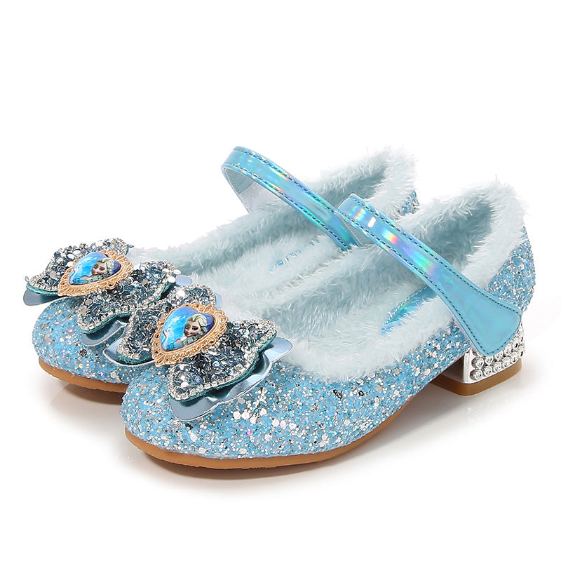 Velvet Girls High Heels Winter New Children Princess Shoes Little Girl Cotton Shoes Baby Fluffy Shoes Aisha Children's Shoes
