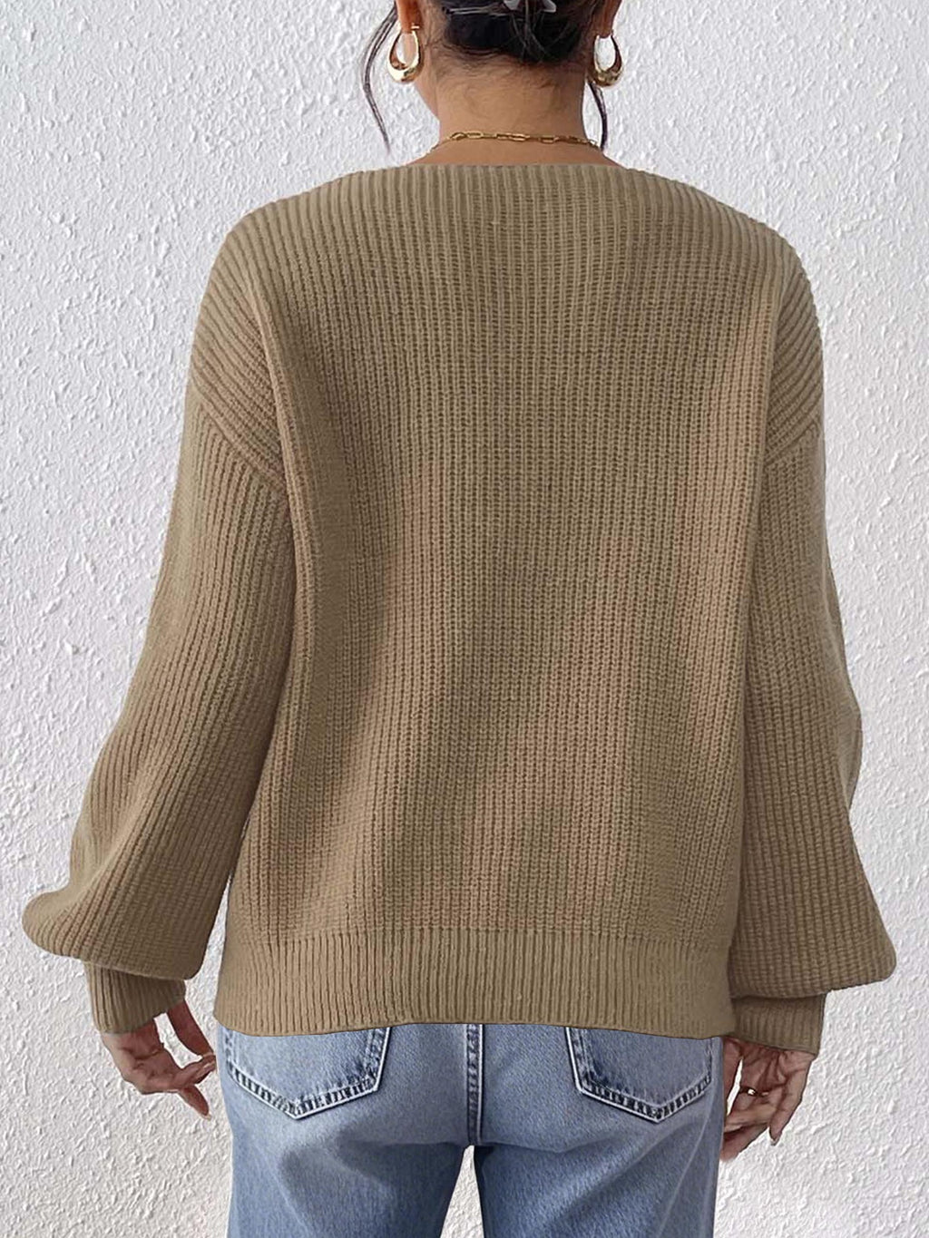 European and American Women's Clothing Cross-Border Sweaters Autumn and Winter V-Neck Casual Pullover Tops Women's Knitted Loose Sweaters Wholesale