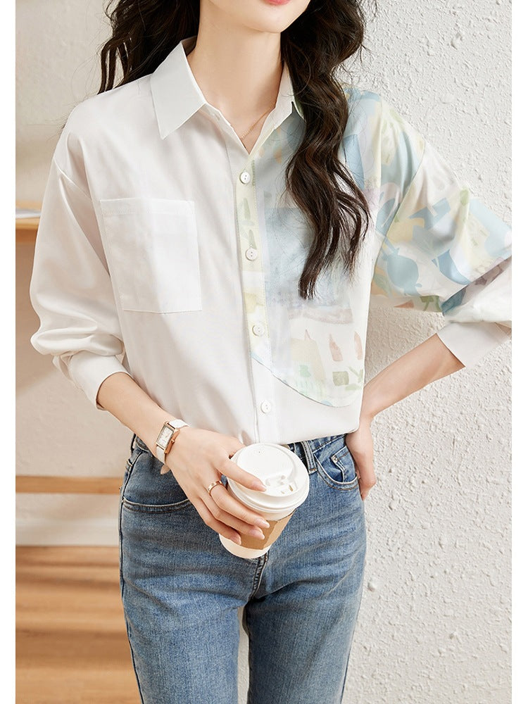Designer Women's Niche Shirt Blouse French Style 2025 New Style Stitching Shirt for Women Spring and Autumn