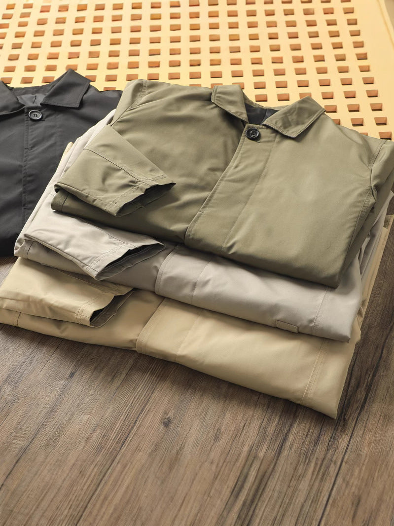 Island Country Quality! Spring Men's Pure Color Casual Lapel Mid-Length Windbreaker Jacket Youth Handsome and Versatile