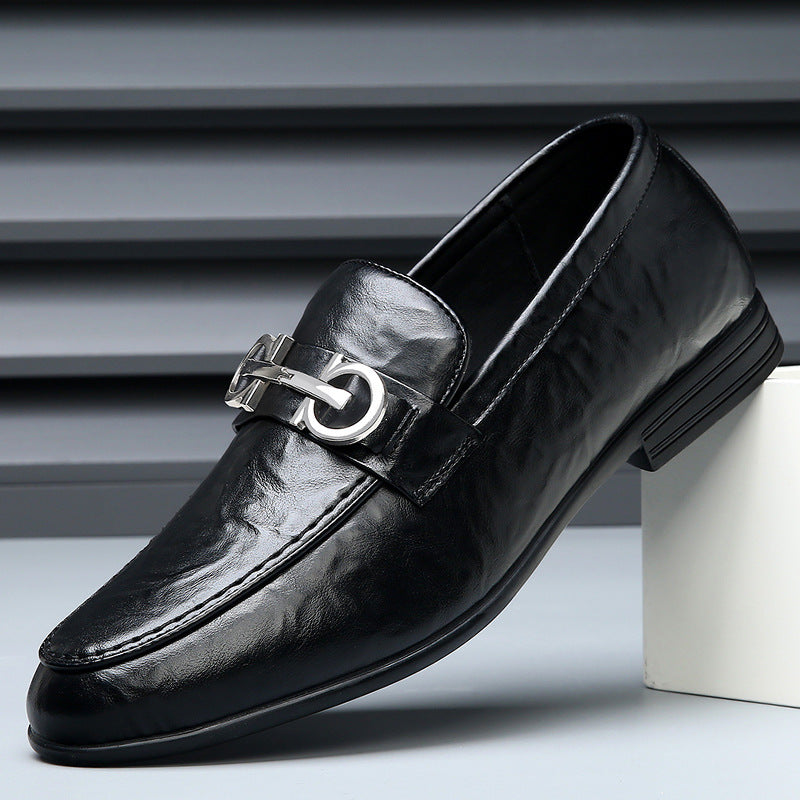 Doug Shoes Men's Genuine Leather Spring New Casual Leather Shoes Men's Korean-style British-style Slip-on Lazy Loafers