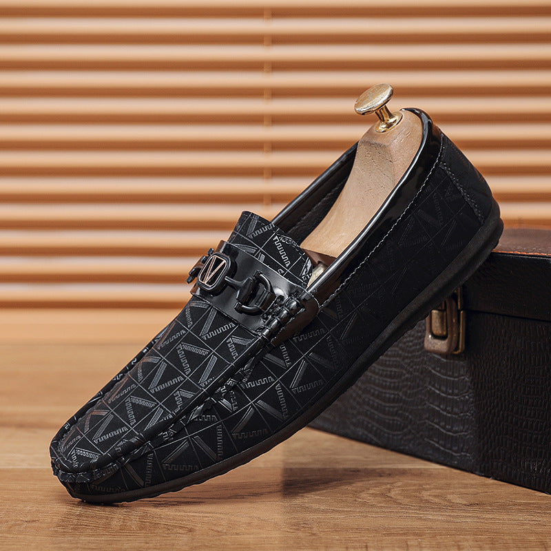 Summer Loafers for Men, Casual Trendy Soft Leather Soft-Soled Shoes, Fashionable Printed High-End Men's Loafers in Old Money Style
